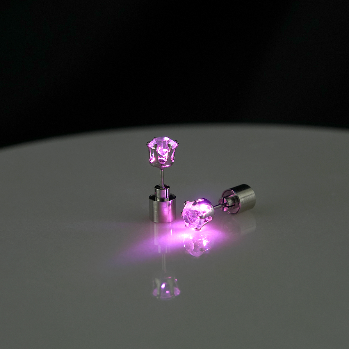 LED Blinking Clear Round CZ Stud Earrings Luminous Earrings