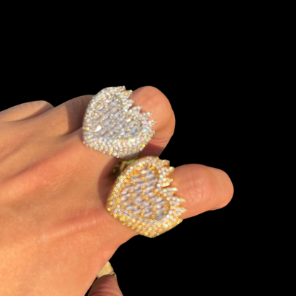 Heart Ice Out Diamond Ring Gold Plated Rings Hip Hop Jewelry