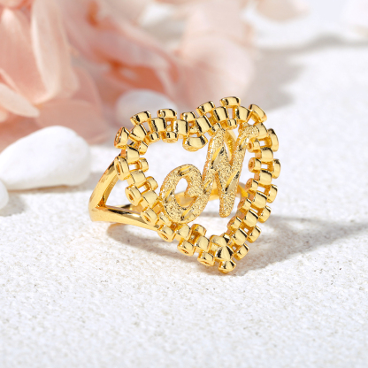 RX Style Heart Diamond Cut Ring Personalized Custom Initial Ring