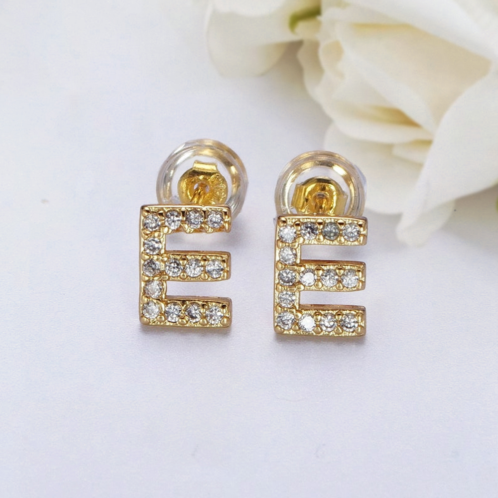 CZ Diamond Letter Stud Earrings Custom Initial Earrings