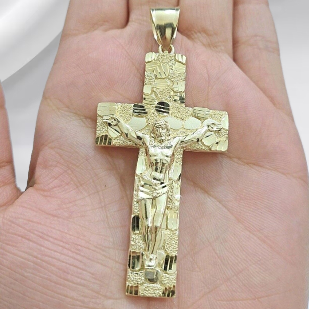 Nugget Jesus Cross Charm Gold Plated Necklace