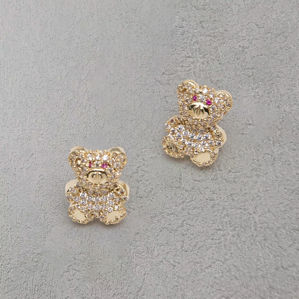 Teddy Bear Stud Earrings Gold Plated Earrings