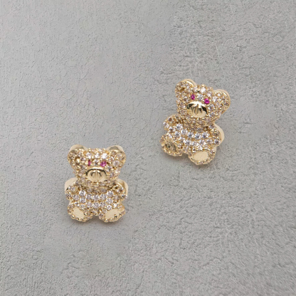 Teddy Bear Stud Earrings Gold Plated Earrings