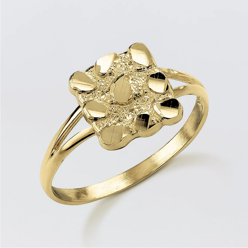 Vintage Nugget Diamond Cut Square Ring Custom Engraved Text