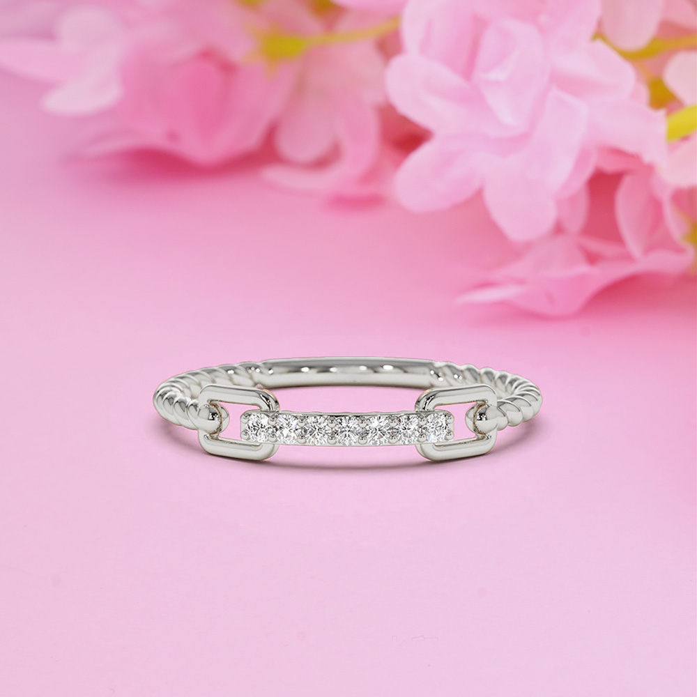 Micro Pave Diamonds Braid Stack Ring With Engraved Text