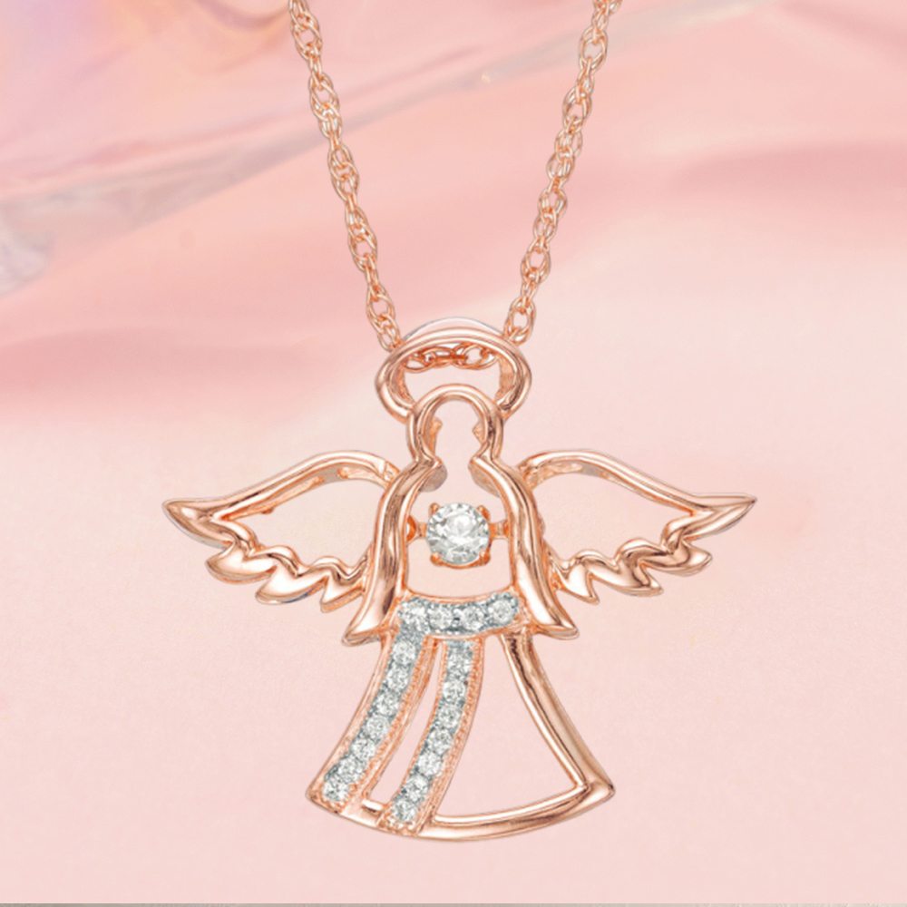 Rose Gold Diamond Angel Pendant Necklace