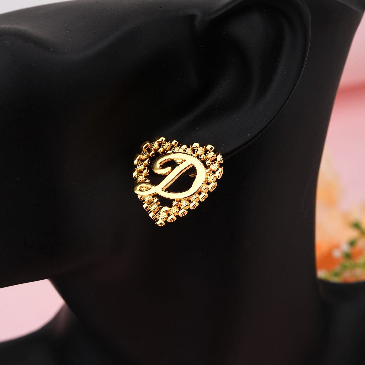 Rolex Style Heart Earrings Personalized Initial Stud Earrings
