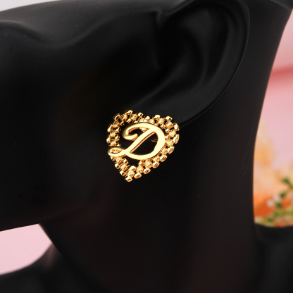 Rolex Style Heart Earrings Personalized Initial Stud Earrings