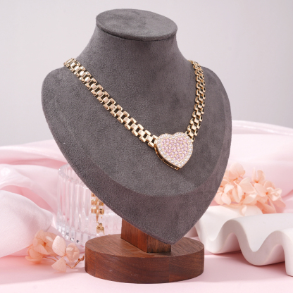 RX Style Heart Iced Out Pendant Necklace Ring And Stud Earrings 3 Piece Set 