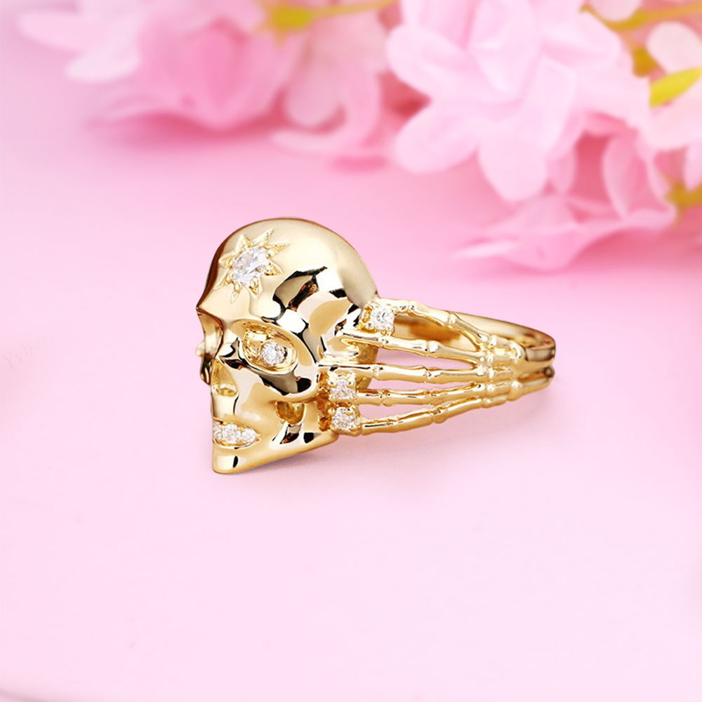 Skull Ring With Moissanite Gothic Halloween Ring 