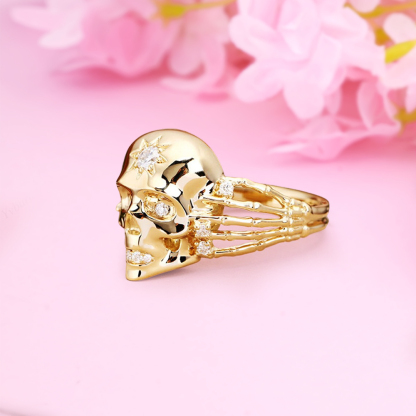 Skull Ring With Moissanite Gothic Halloween Ring 