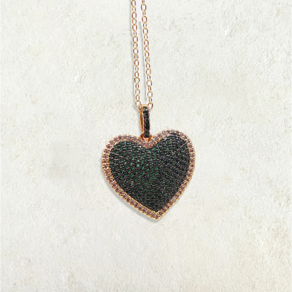 Pave Heart Charm Gold Plated Zircon Necklace