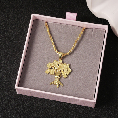 Gold Plated Money Bag Hundred Dollar Tree Lucky Pendant Necklace