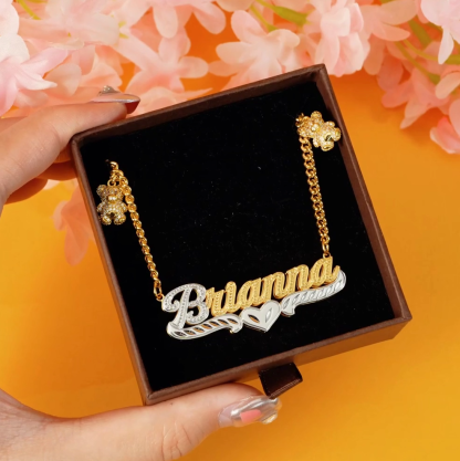 Cuban Chain Personalized Double Layer Bear Pendant Name Necklace