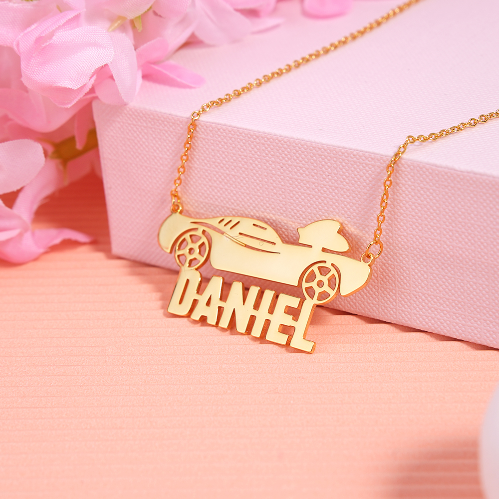 Race Car Nameplate Pendant Personalized Name Necklace Gifts For Car Love