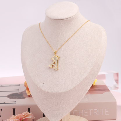Crown Letter Pendant Personalized Custom Gold Plated Initial Necklace