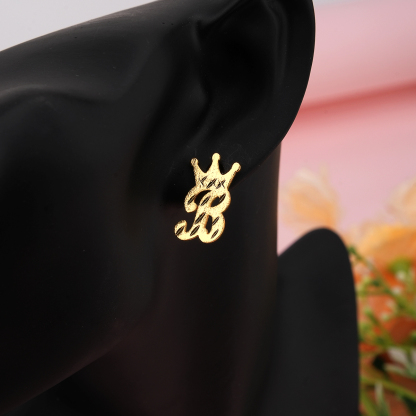 Personalized A-Z Crown Initial Letter Stud Earrings