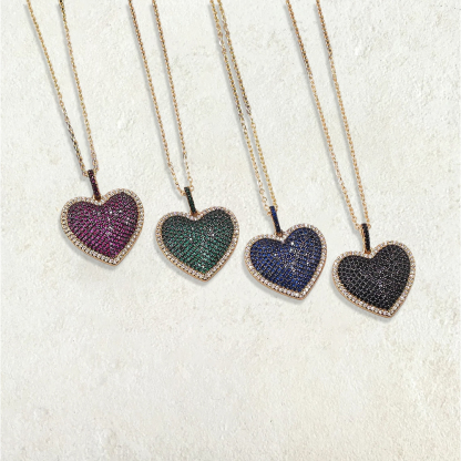 Pave Heart Charm Gold Plated Zircon Necklace
