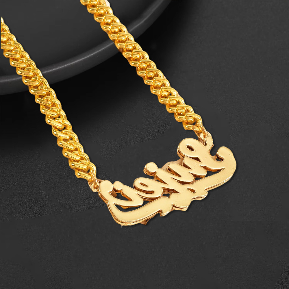 Iced Out Chain Two Tone Custom Double Plate Name Necklace