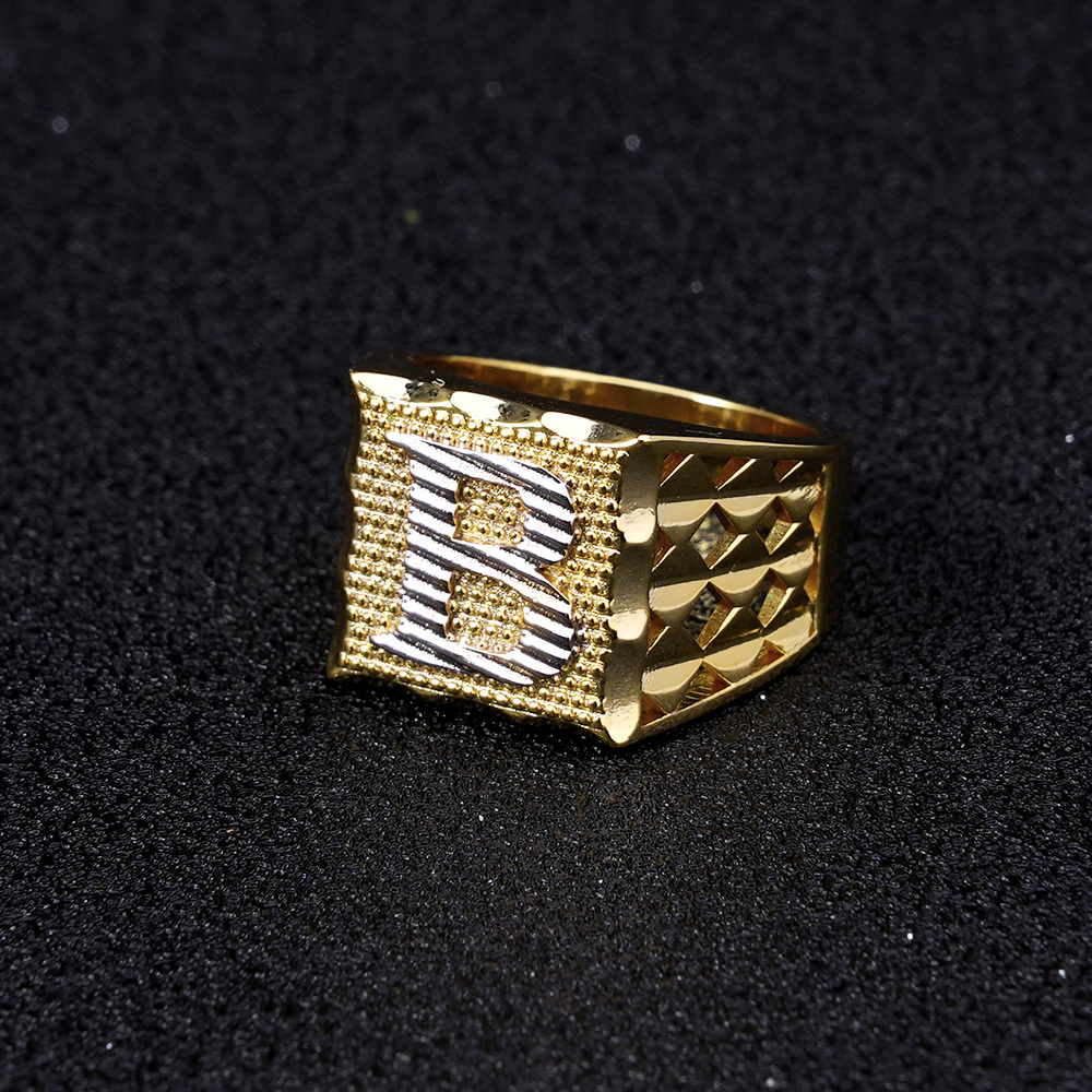 Square Nugget Ring Gold Plated Initial Ring Personalized Letter Ring