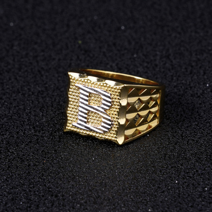 Square Nugget Ring Gold Plated Initial Ring Personalized Letter Ring