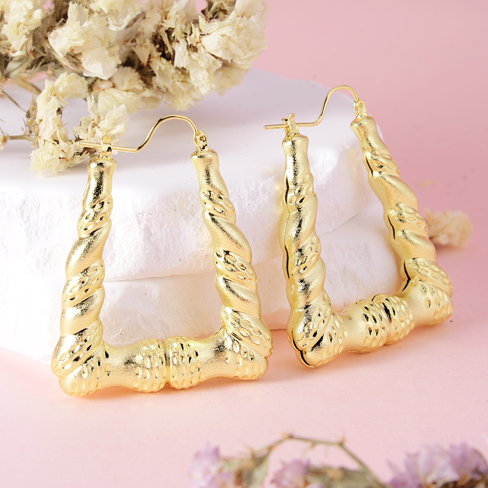 Simple Classic Plain Square Rectangle Gold Plated Hoop Earrings