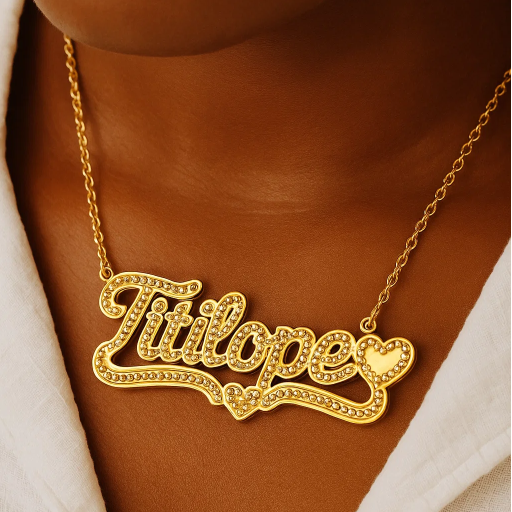 AI-Designed Gold Plated Custom Name Necklace with Zircon