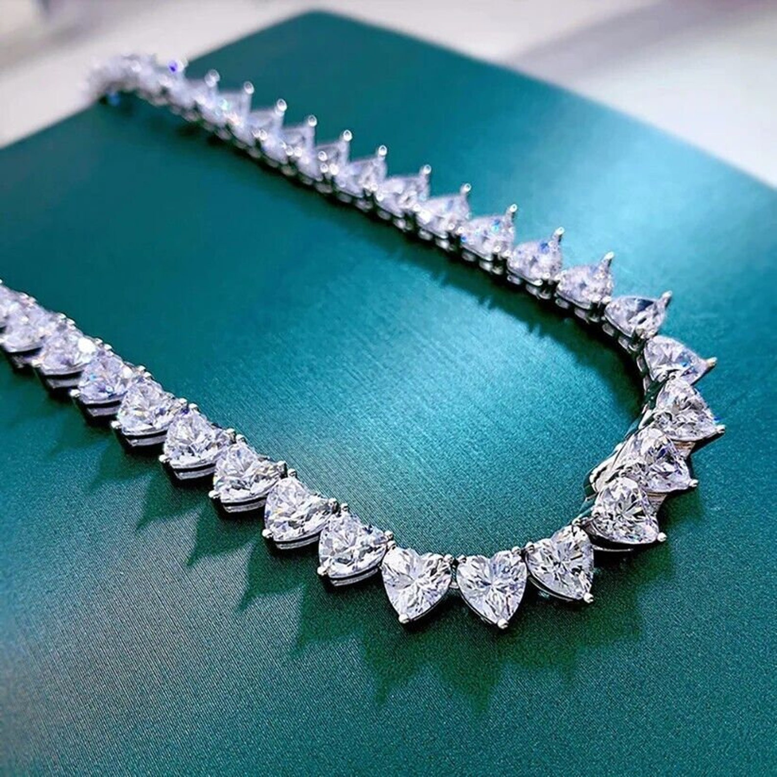 Heart Tennis Chain Diamond Iced Out Necklace White Gold Necklace