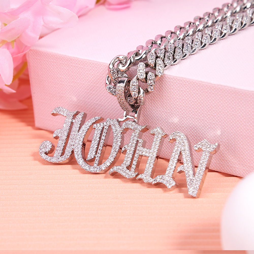 Hip Hop Style Iced Out Cuban Chain 2-6 Letters Old English Custom Initial Necklace