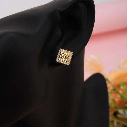 Square Gold Plated Hip Hop Nugget Stud Earrings 