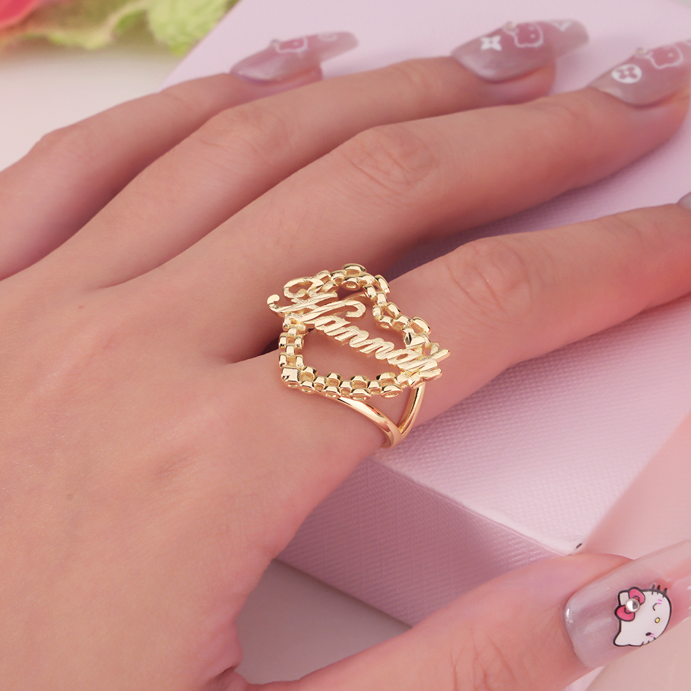Rolex Style Heart Gold Plated Ring Personalized Custom Name Ring