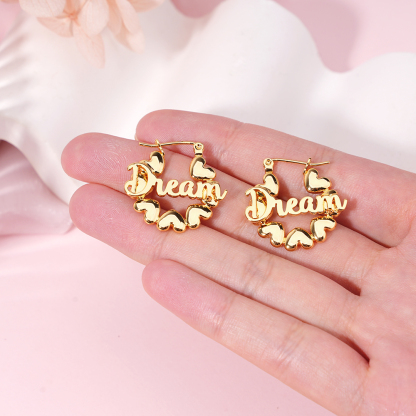 Gold Plated Earrings Custom Name Heart Hoop Earrings