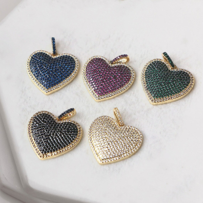 Pave Heart Charm Gold Plated Zircon Necklace