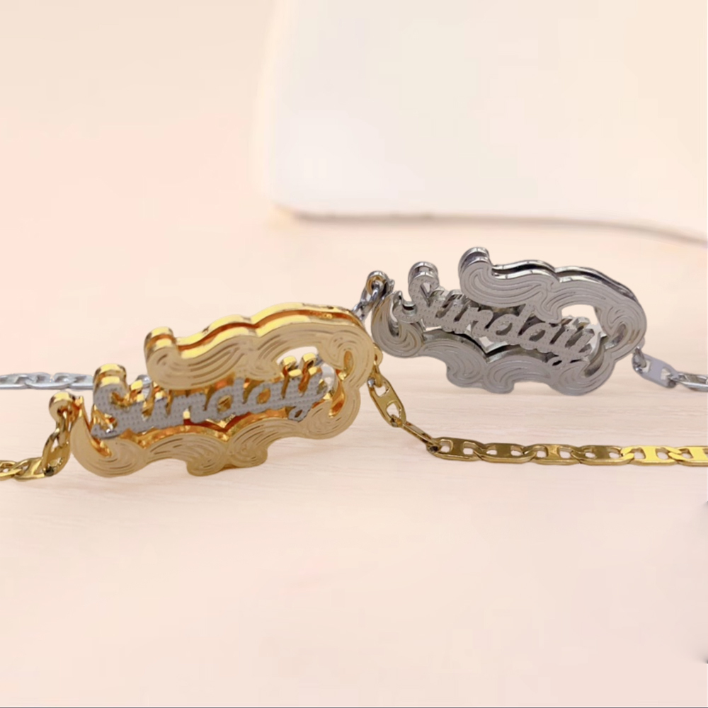 Two Tone Gold Plated Personalized Name Bracelet 