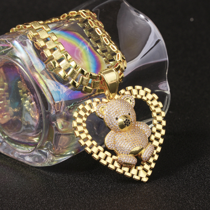 Watch Band Chain Necklace Gold Plated Bear Necklace