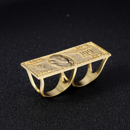 Hundred Dollar Bill Money Ring Two Finger Ring