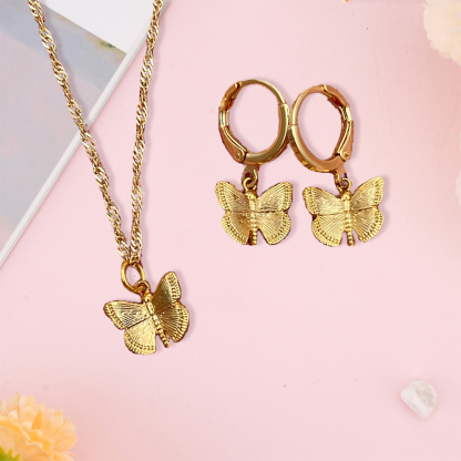 Butterfly Pendant Necklace And Earrings