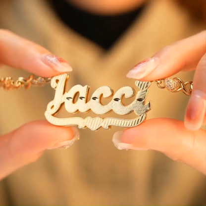 Teddy XOXO Chain Double Layer Heart Personalized Custom Gold Plated Name Necklace