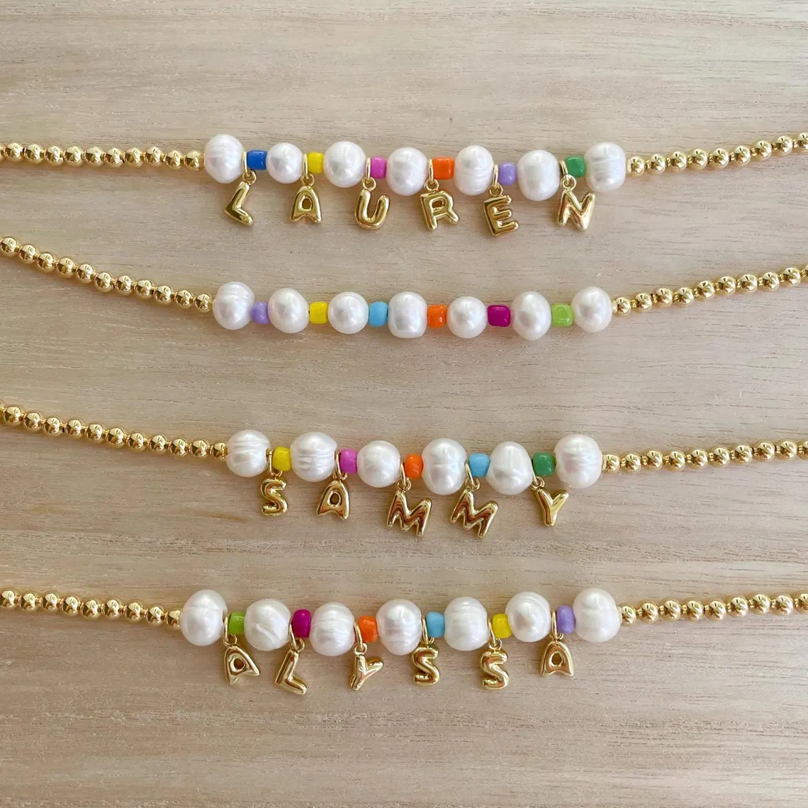 Letter Pendants Girly Pearl Beaded Necklace Personalized Name Necklace For Kids