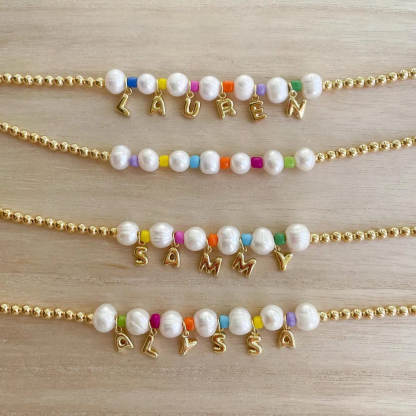 Letter Pendants Girly Pearl Beaded Necklace Personalized Name Necklace For Kids 