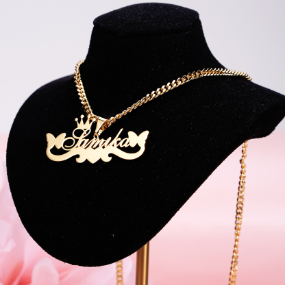 Butterfly Crown Two Hearts Necklace Personalized Custom Name Necklace 