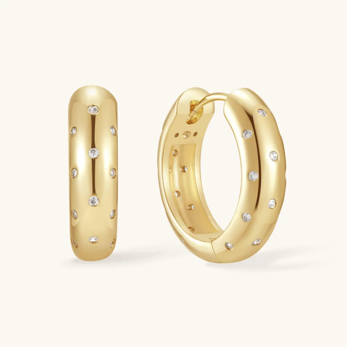 Zirconia Hoop Earrings Small Chunky Hoop Gold Earrings