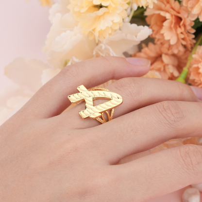 Nugget Ring Personalized Cursive Initial Letter Diamond Cut Ring