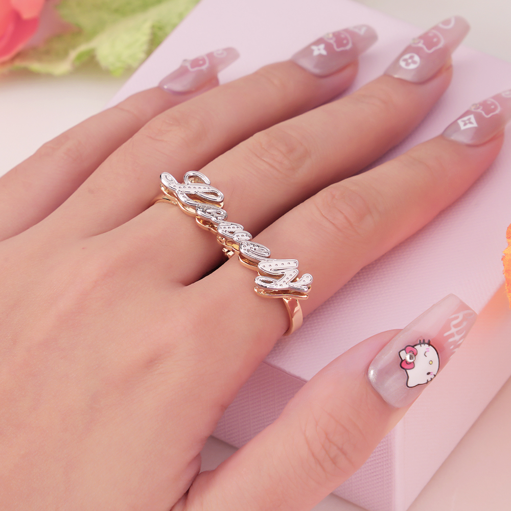 Double Layer Two Finger Ring Personalized Name Ring