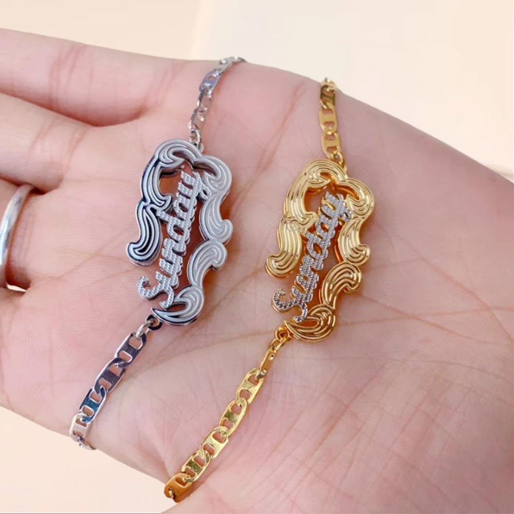 Two Tone Gold Plated Personalized Name Bracelet 