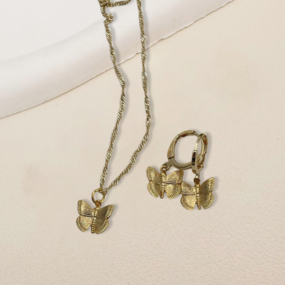 Butterfly Pendant Necklace And Earrings