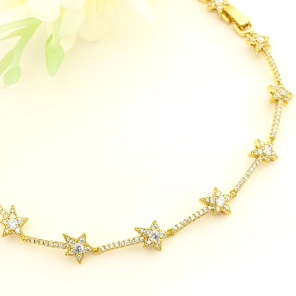 Women's Gold Star Bracelet with Zircon Stones