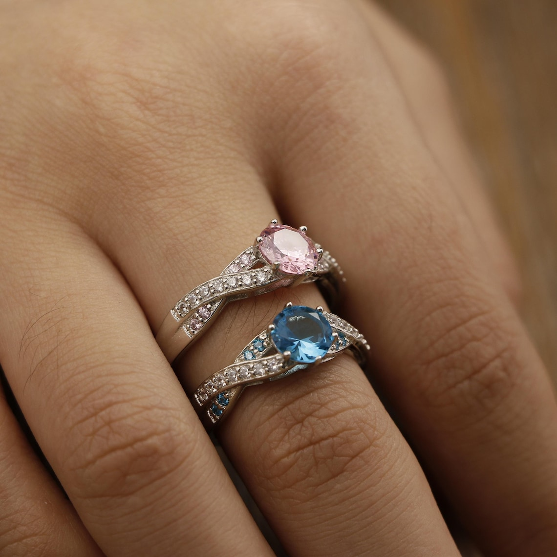 Personalized Birthstone Twist Engraving Promise Ring