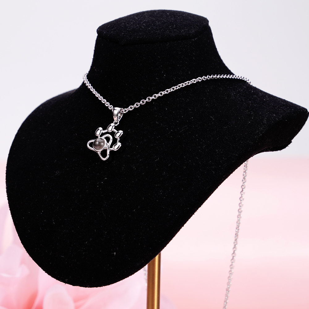 Pet Paw Pendant Personalized Custom Color Photo Projection Necklace