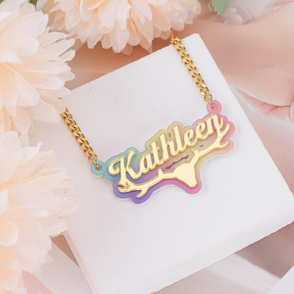 Antlers Deer Element Acrylic Personalized Name Necklace 